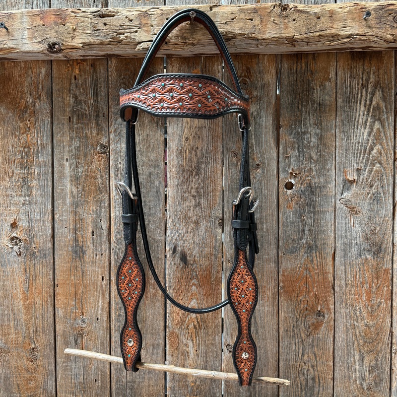 Teal Diamond Scalloped Browband Headstall / Bridle #24374