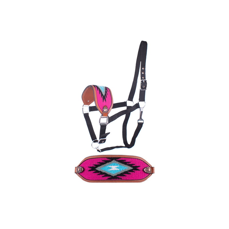 #202458: Showman  Adjustable nylon bronc halter with pink magenta noseband