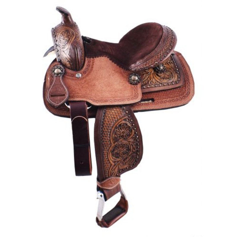 #50310: 10″ Double T Pony Saddle with Floral Tooling