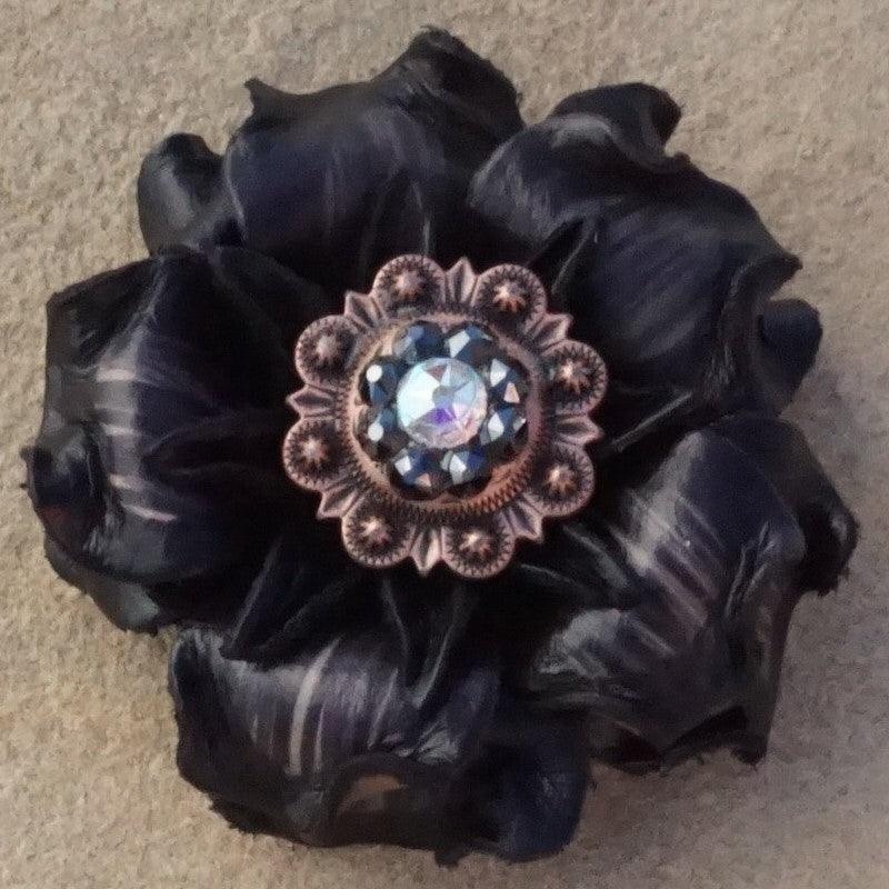Black Gardenia Flower With Copper Jet & AB 1″ Concho