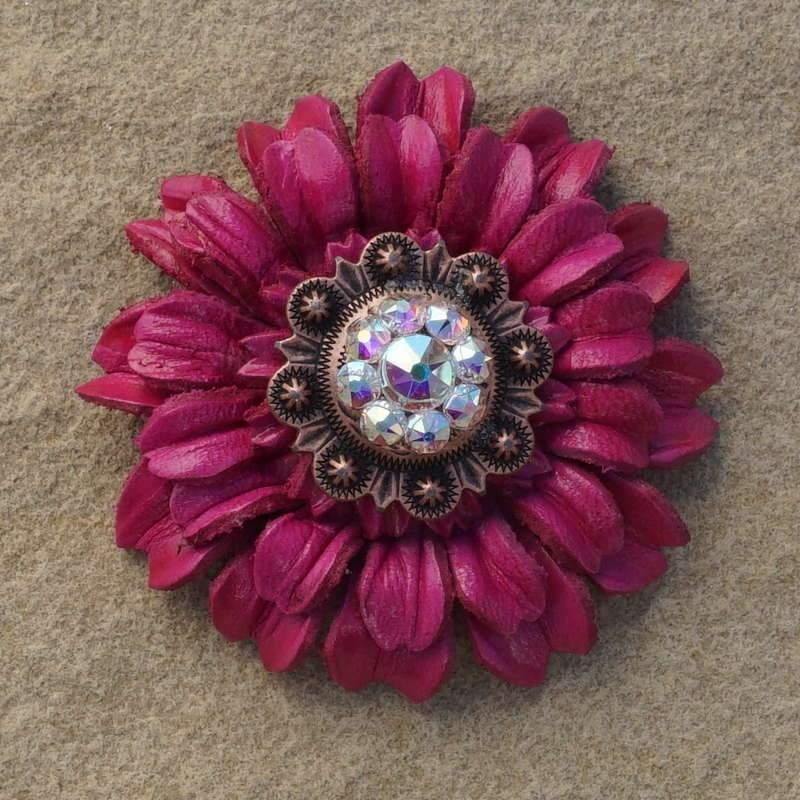 Hot Pink Daisy Flower With Copper AB 1″ Concho