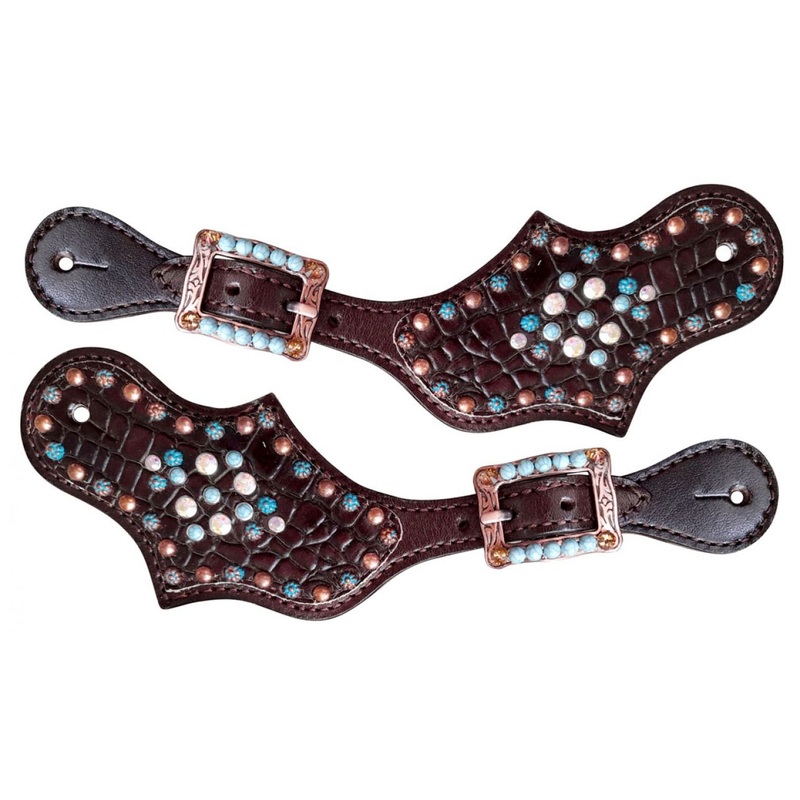 Showman Ladies Gator spur straps with copper and turquoise beading