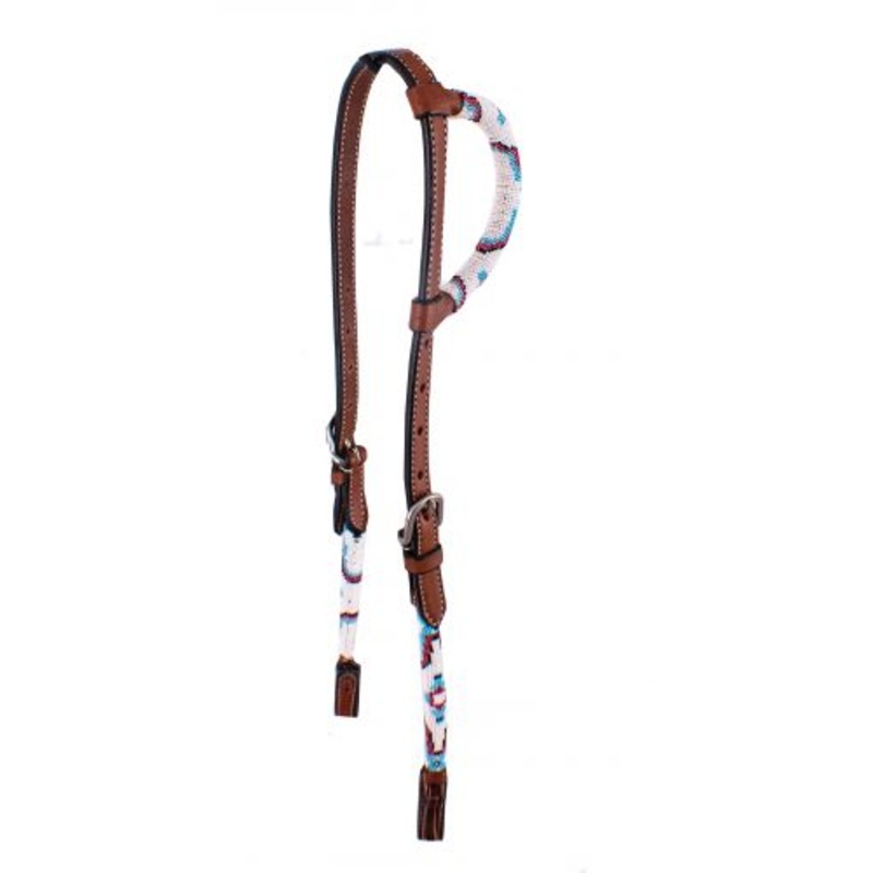 #AJ-625: Showman  Navajo Beaded one ear Argentina Cowhide Leather headstall