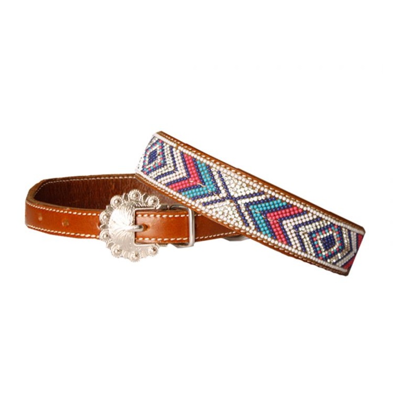 #DC-21: Showman CoutureGenuine leather dog collar with beaded inlay