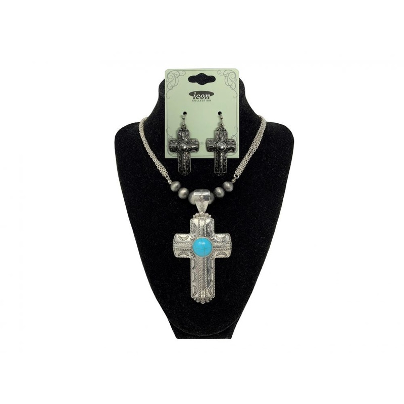 Turquoise cross earring and cross necklace set