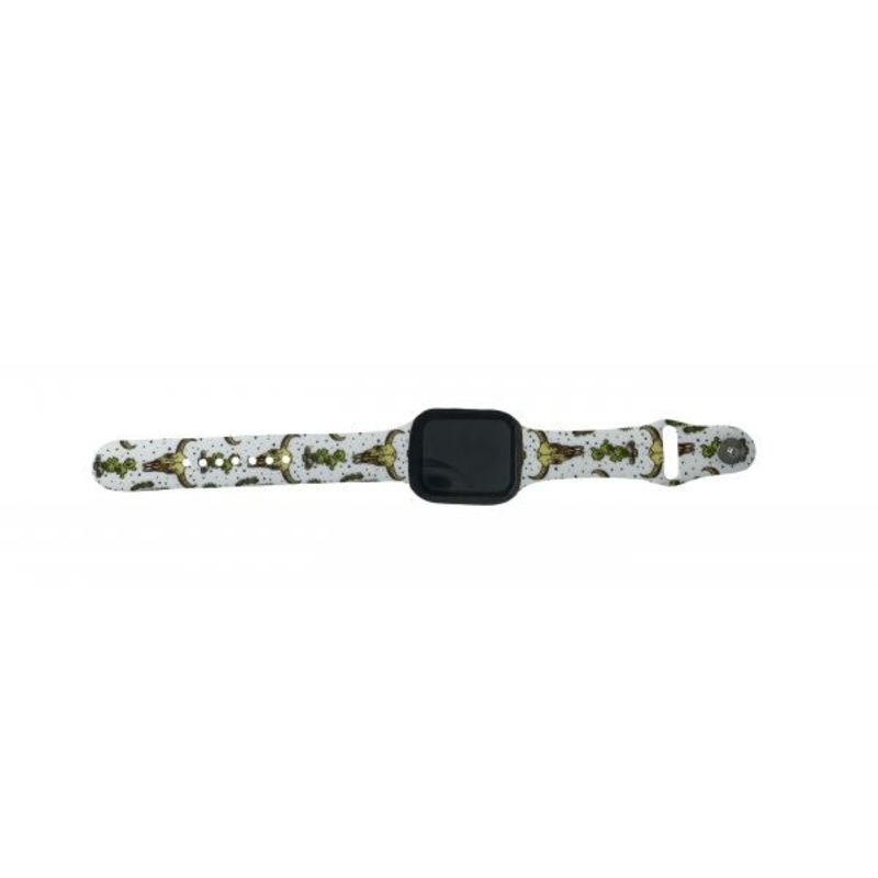 White Silicone Apple Watch Band with Skull & Cactus Design