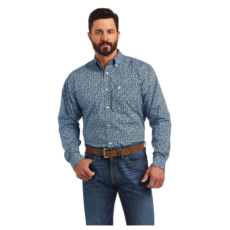 10040768 Ariat Men’s Miguel Classic Long Sleeve Western Button Shirt – Brilliant Blue