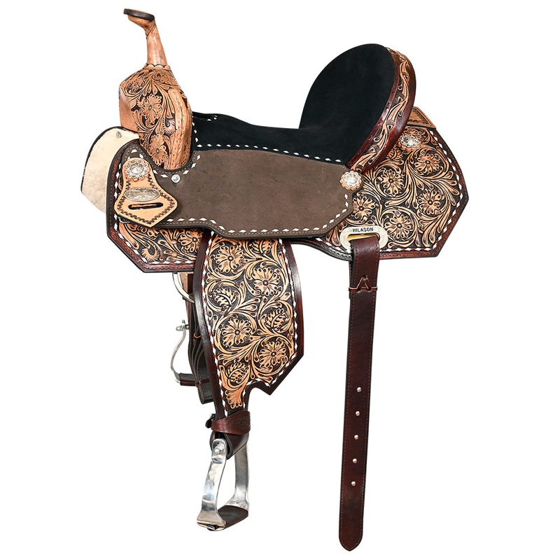 15 In Hilason Flex Tree Western Horse Buckstitch Floral Trail Barrel  American Leather Saddle Brown