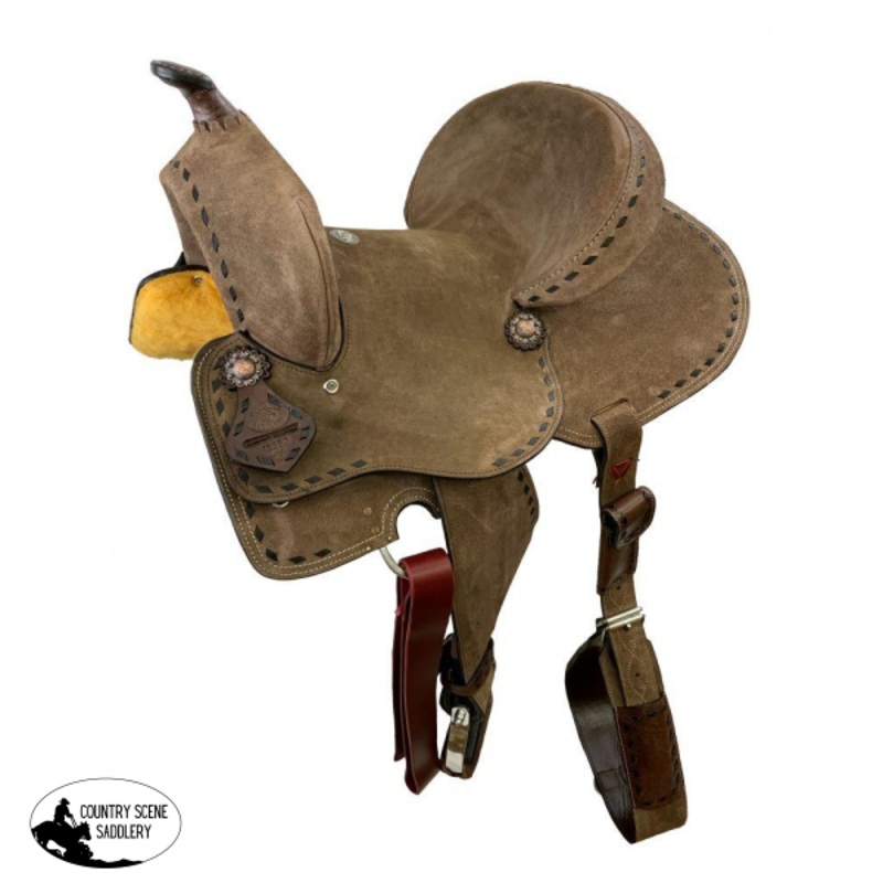 16″ Double T  Hard Seat Barrel style saddle with extra deep seat and buckstitch trim.