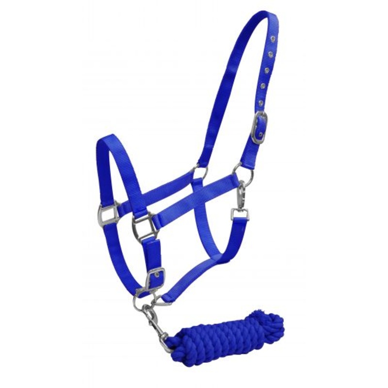 #16156: 2 Ply average horse size adjustable halter with heavy duty throat snap and cotton lead