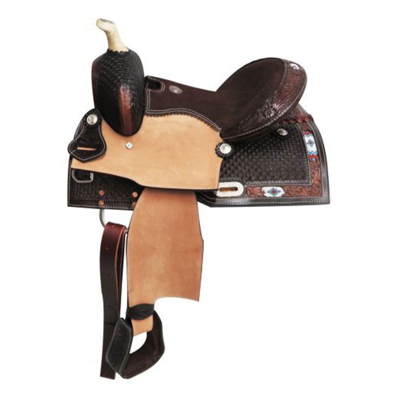 Double T PonyYouth Saddle with Beaded Inlay – 13 Inch
