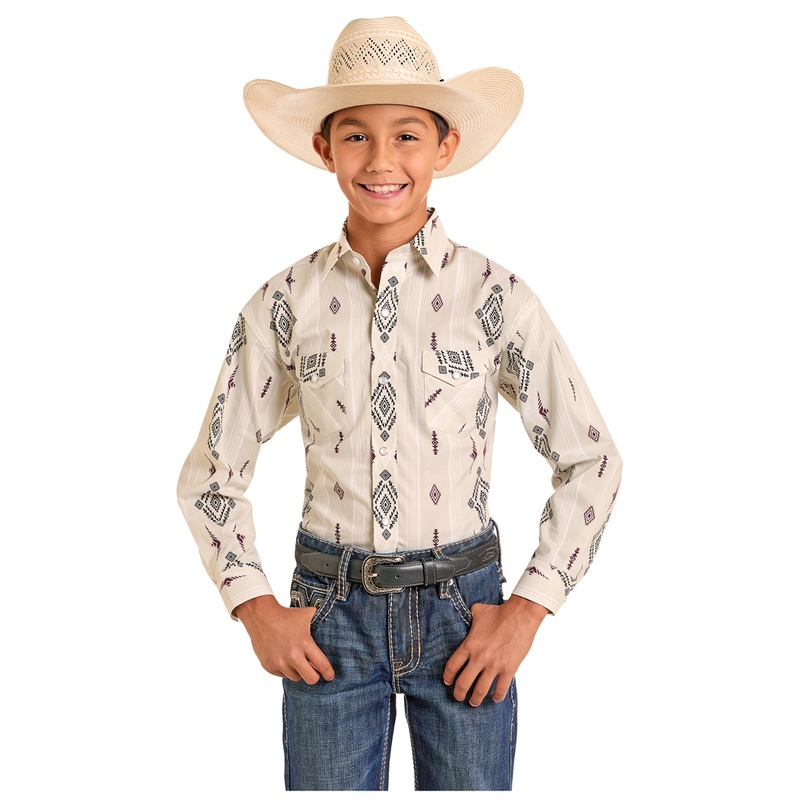 PBN2S06585 Panhandle Boys 2 Pocket Long Sleeve Snap Shirt – Light Grey