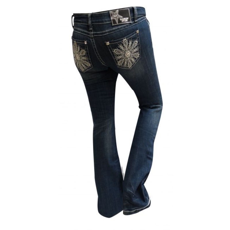 #SJ12773: Rockin’ Star boot cut denim jeans with embroiderd snowflake pocket