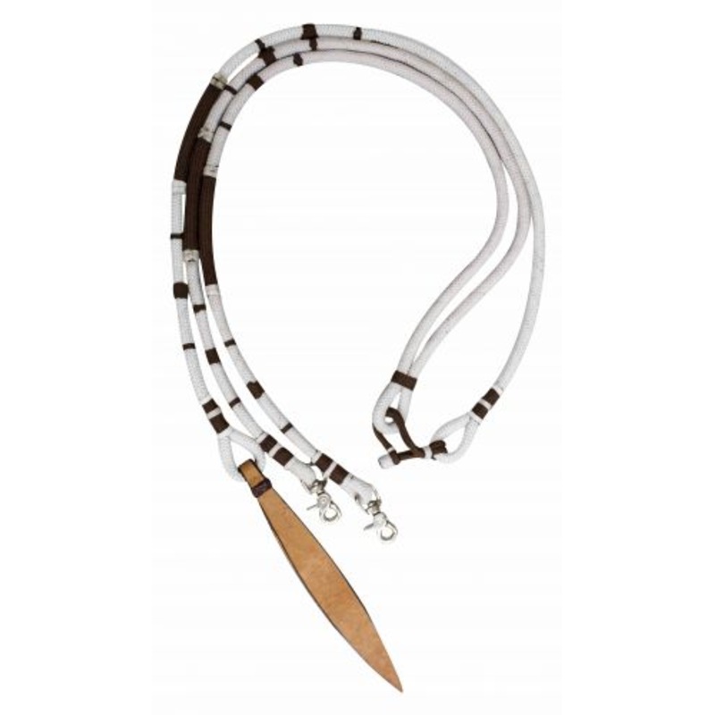 #19080: Showman  8’Braidednylon romal reins with large leather popper end