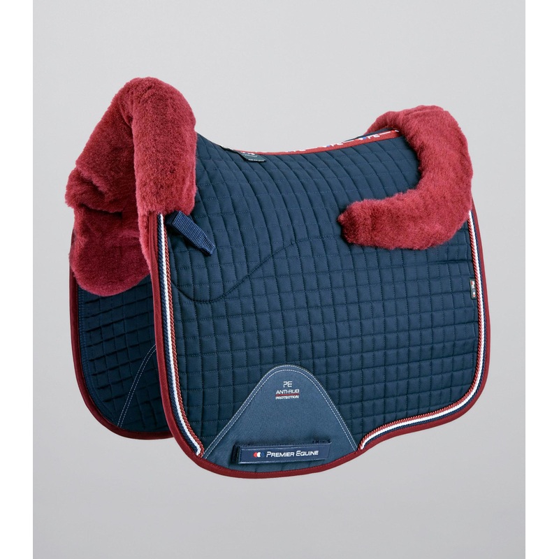 Close Contact Merino Wool European Saddle Pad – Dressage Square Navy/Burgundy Wool