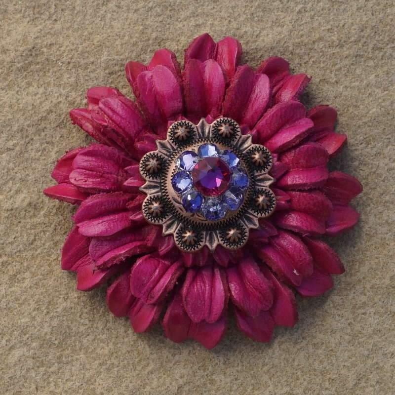 Hot Pink Daisy Flower With Copper Fuchsia & Lilac 1″ Concho