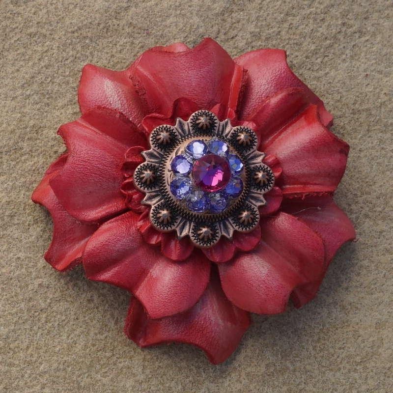 Pink Carnation Flower With Copper Fuchsia and Lilac 1″ Concho