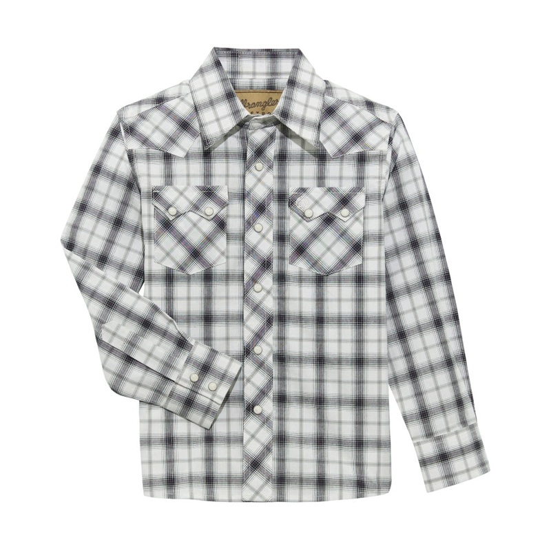 112365906 Wrangler Boys Retro Long Sleeve Shirt –  White & Black Plaid