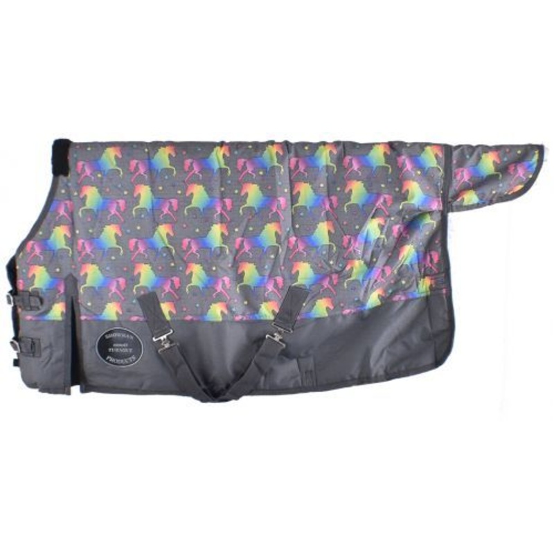 #75254: PONY/YEARLING 56″-62″ Waterproof and BreathableShowman UnicornPrint 1200D Turnout Blan