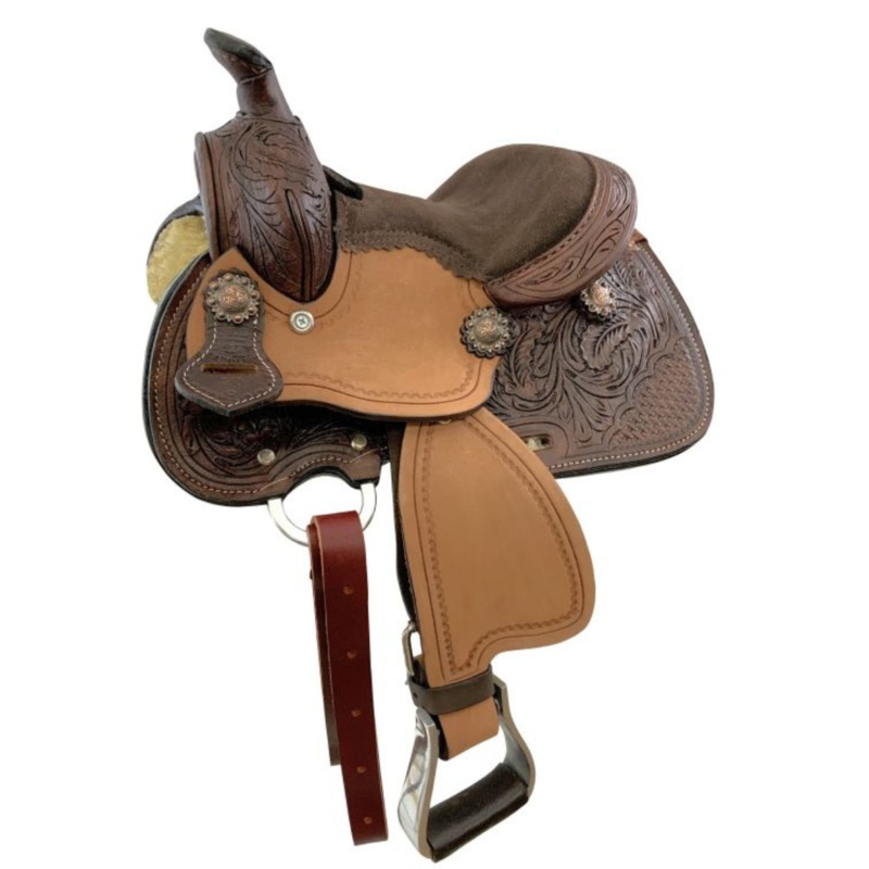 8″ Double T  Miniature Barrel Saddle – Oak Leaf/Basketweave Tooling