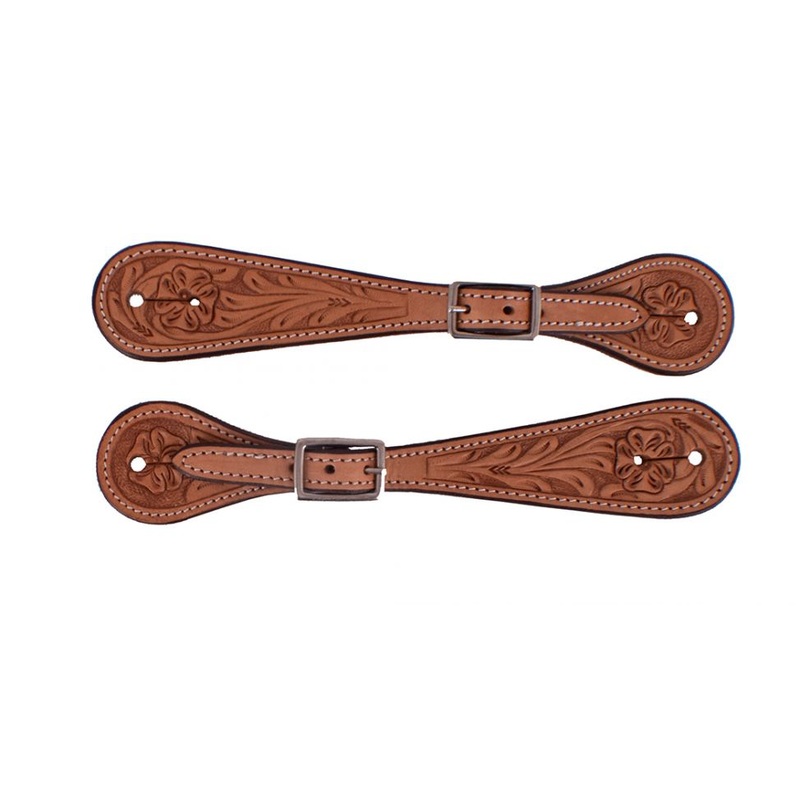 #C-152: Showman  Men’s Argentina Cow Leather Spur Straps with Floral Tooling
