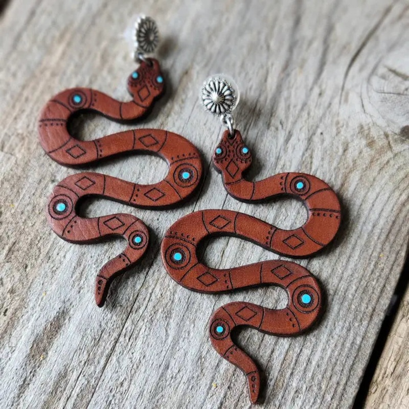 “Josie” Handmade Tooled Leather Snake Earrings