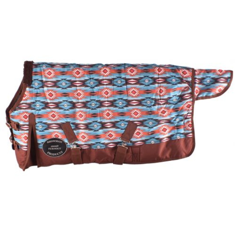 #75243: PONY/YEARLING 56″-62″ Waterproof and BreathableShowman Orange and Turquoise SouthwestP
