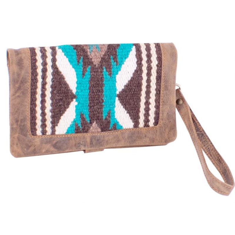 #BG-11: Showman  Genuine Leather Teal and Brown Saddle Blanket Wallet