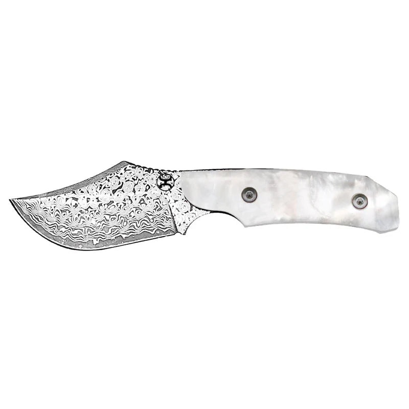 “DOMINO” WHITE SKINNER W/DAMASCUS BLADE