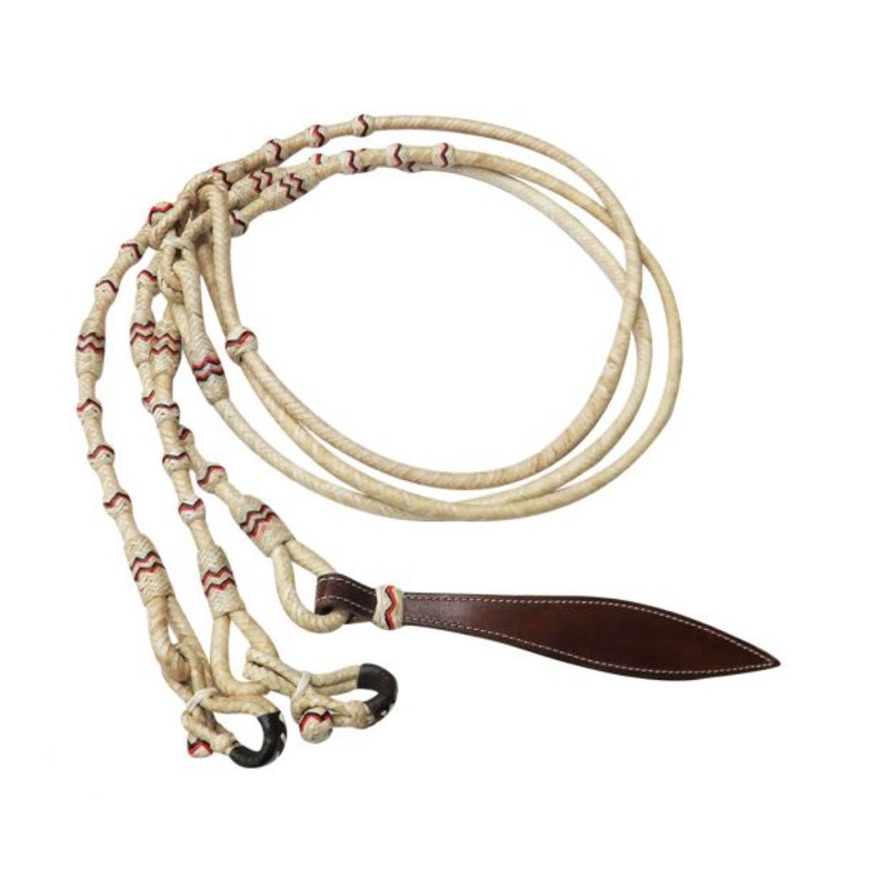 #031: Showman Braided Natural Rawhide Romal Reins with Leather Popper