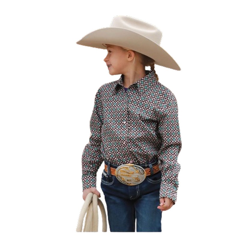 CTW8040006 Cruel Girl Girls’ Long Sleeve Western Snap Shirt – Purple Print