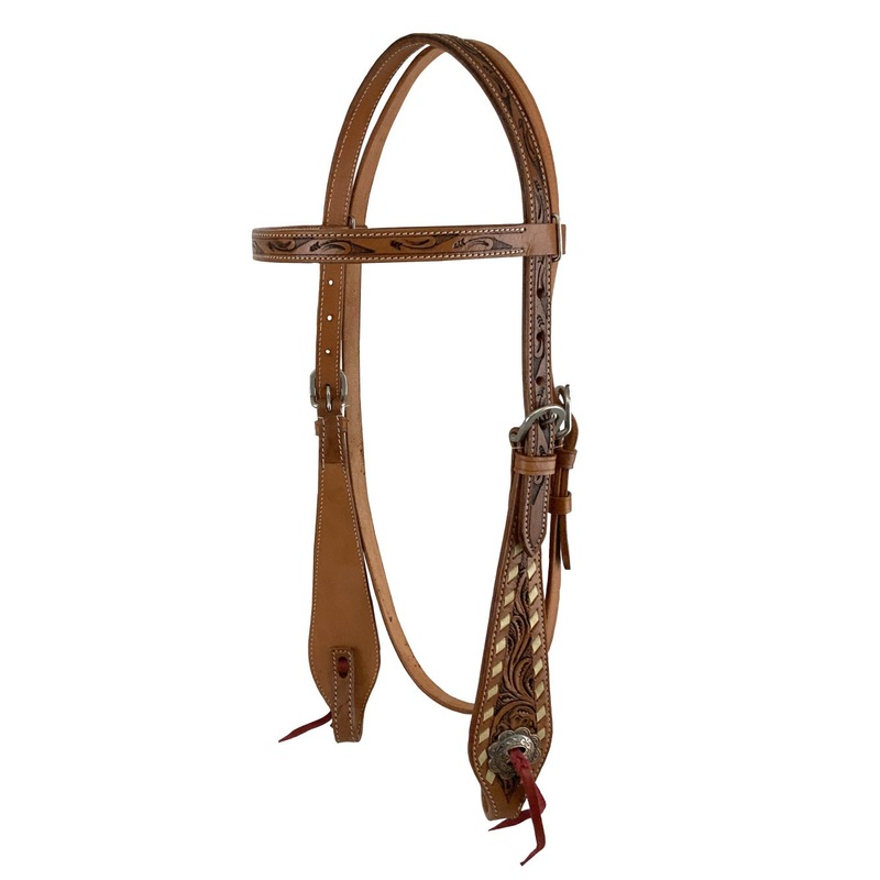 Showman Floral Rawhide Buckstitch Gladiator Style Browband Headstall and Breastcollar Set