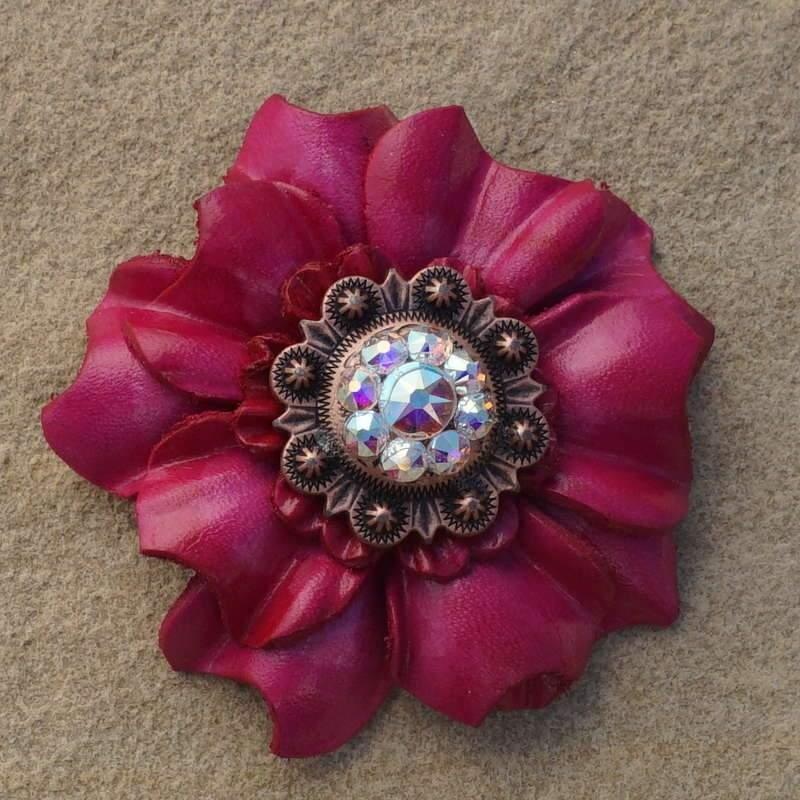 Hot Pink Carnation Flower With Copper AB 1″ Concho
