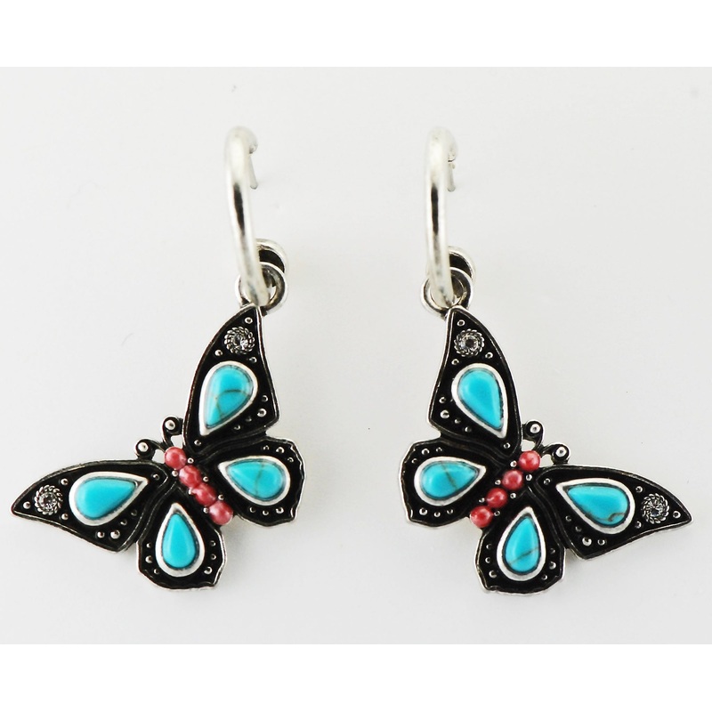 Western Edge Imitation Stone Butterfly Dangle Earrings