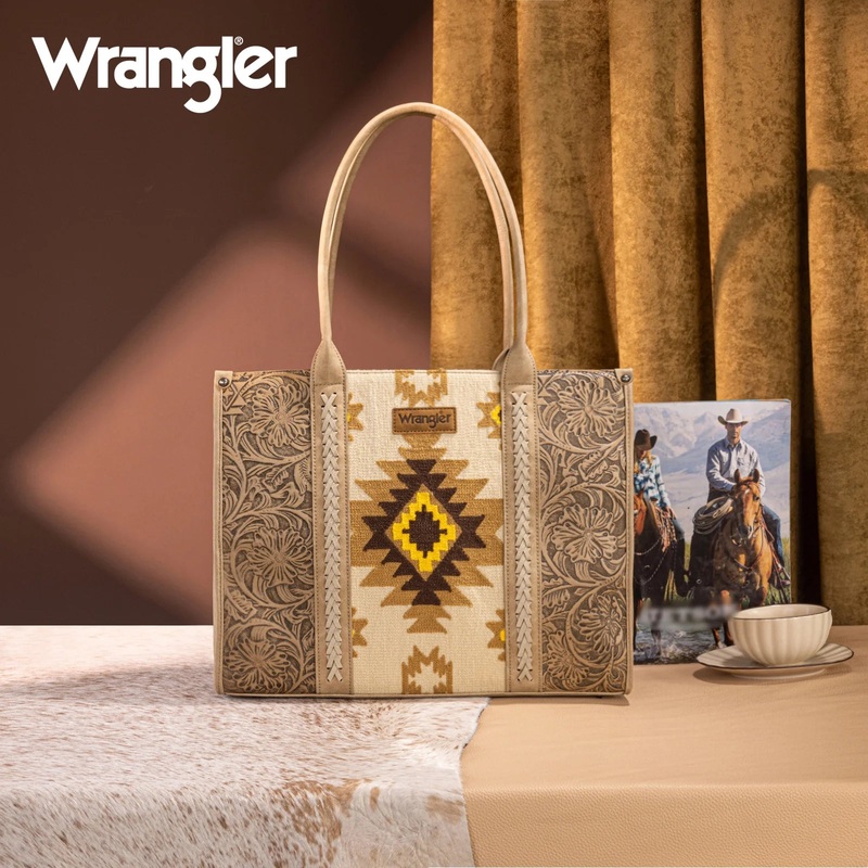 Wrangler Tooled Aztec Large Tote ~ Tan