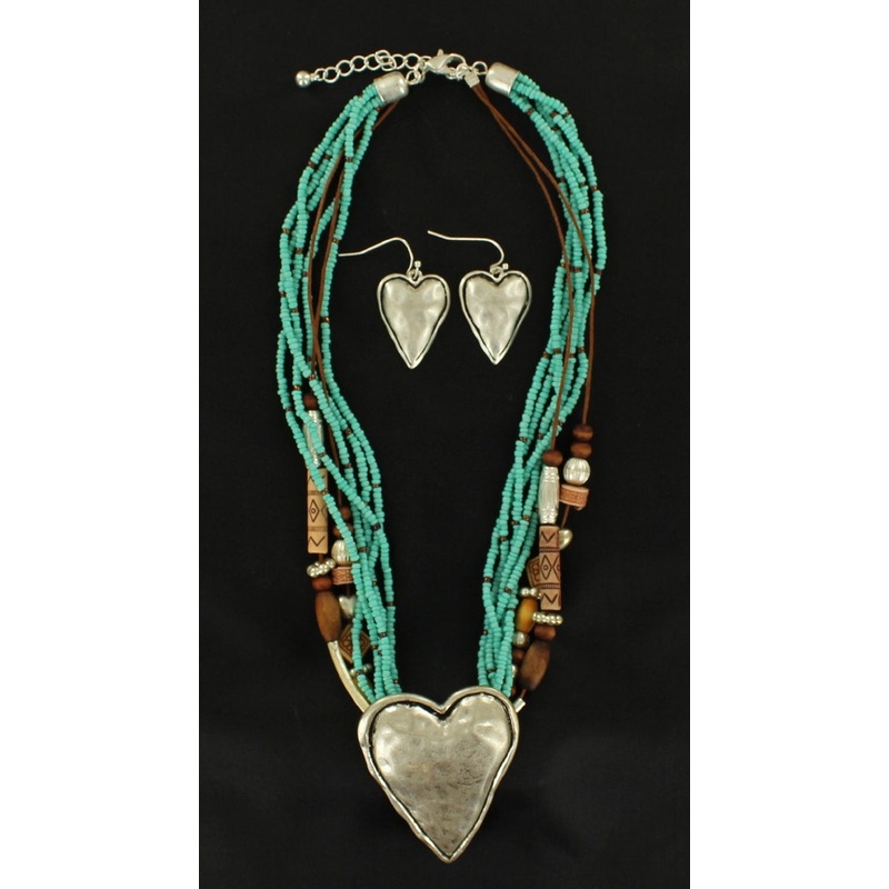 Multi-strand Heart Necklace and Earring Set
