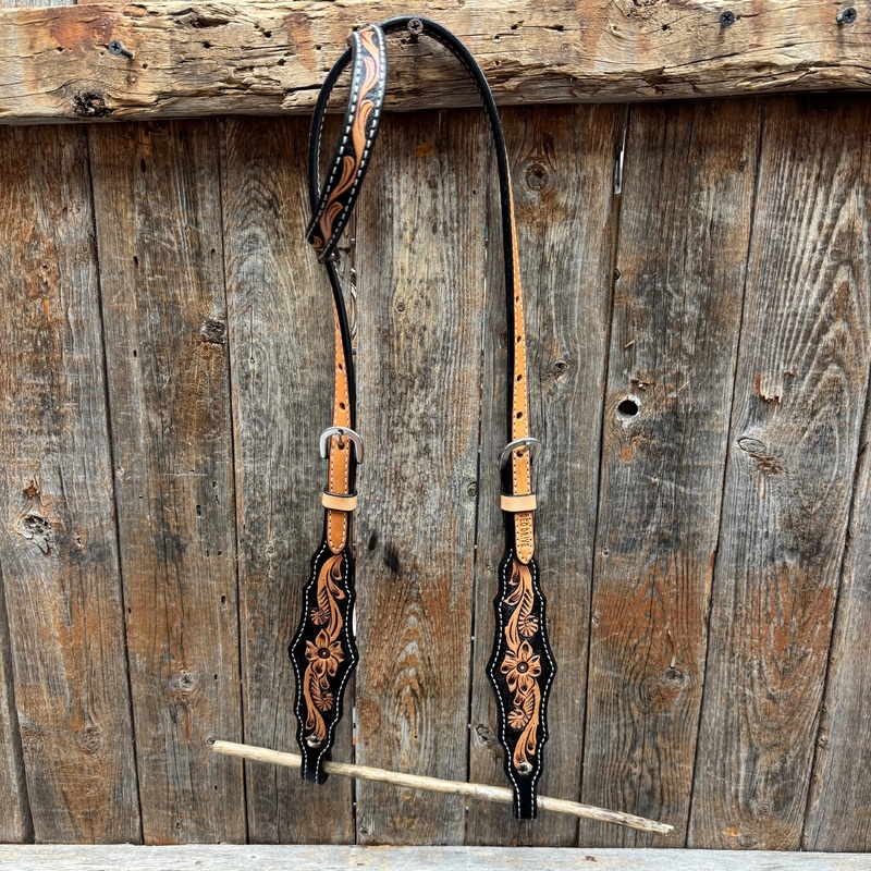 Two Tone Floral One Ear Headstall / Bridle #24385