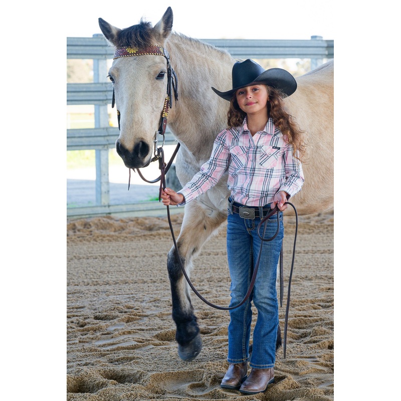 Wrangler Girls’s Phoebe Check Logo Western Long Sleeve Shirt