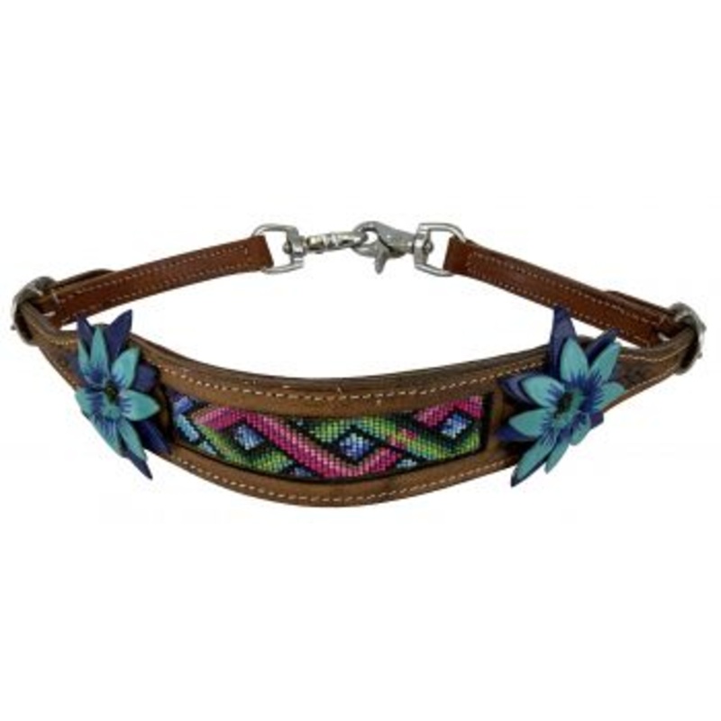 #WS-35: Showman  Hand painted 3D flower wither strap with beaded center