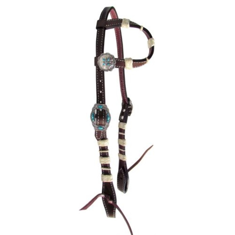 #14123: Showman Argentina Cow Leather single ear headstall with rawhide braiding