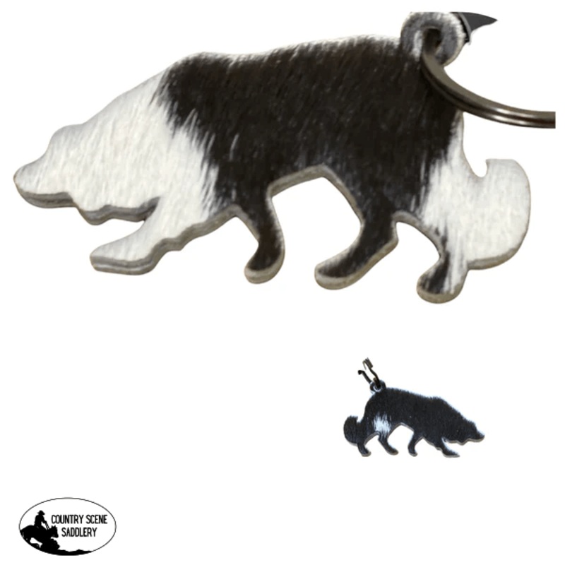 A7846 – Double Sided 100% Hair On Hide Leather Sheepdog Keychain