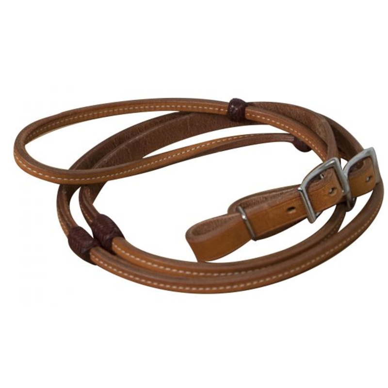 #19068: Showman  8ft Argentina cow leather reins with burgundy braided rawhide accents and Conway