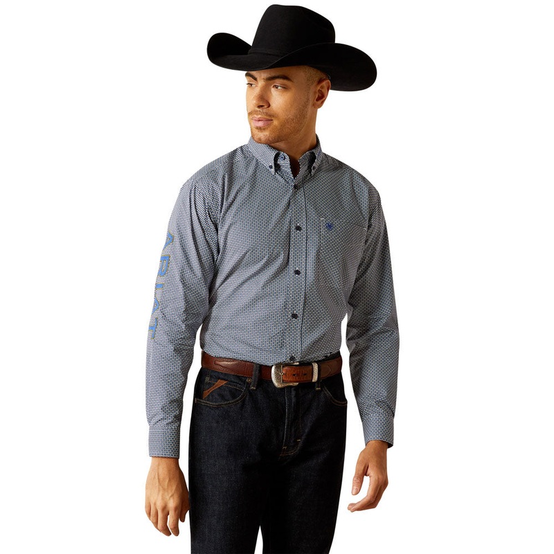 10052626 Ariat Men’s Team Keenan Classic Fit Long Sleeve Buttondown Shirt – Blue/Navy