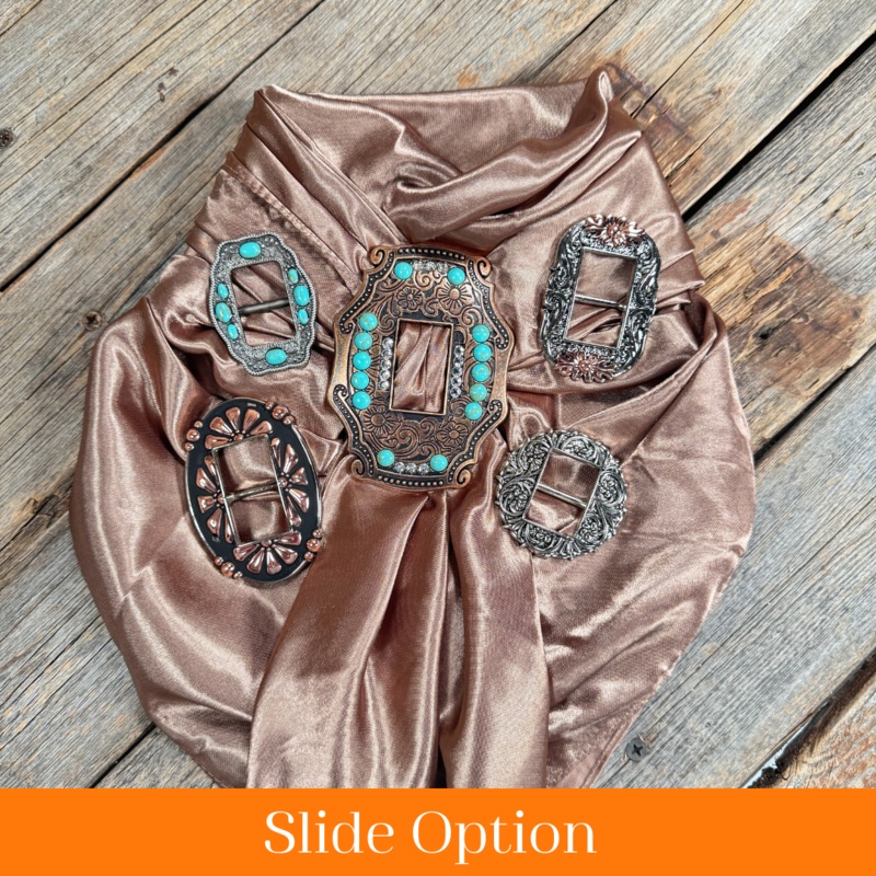 35X35″ Solid Tan Wild Rag / Scarf WRS7 – Buckle Wild Rag Slides – Assorted