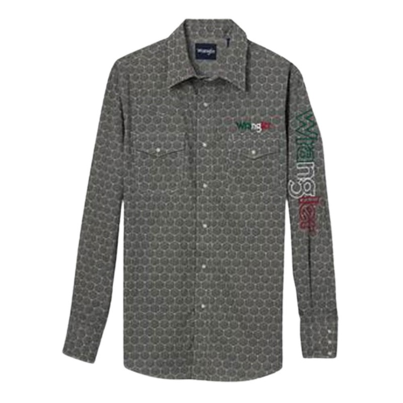 112344430 Wrangler Men’s Logo Long Sleeve Western Snap Shirt – Black