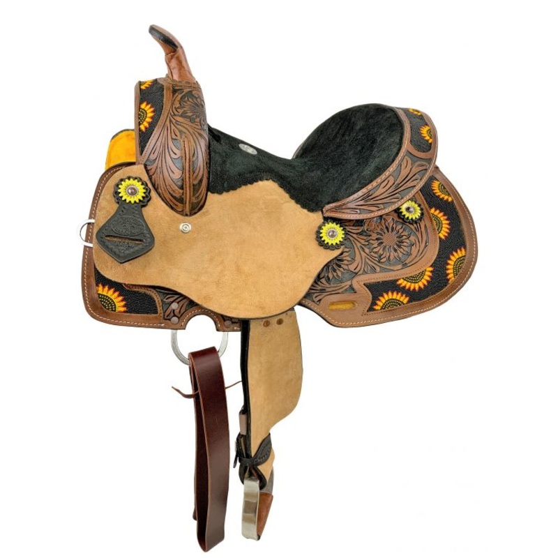 12 Double T Saddle with Sunflower Beading and Conchos
