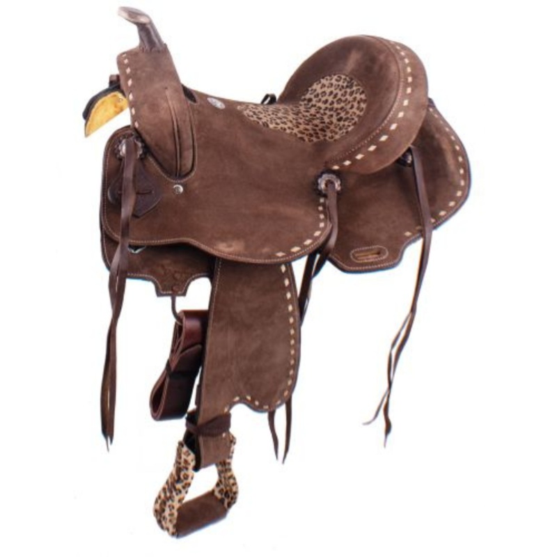 14″, 15″ DOUBLE T HARD SEAT BARREL SADDLE WITH CHEETAH SEAT