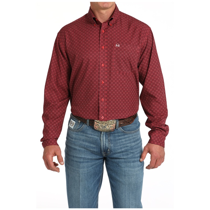 MTW1862037 Cinch Men’s ArenaFlex Long Sleeve Button down Western Shirt – Red Print