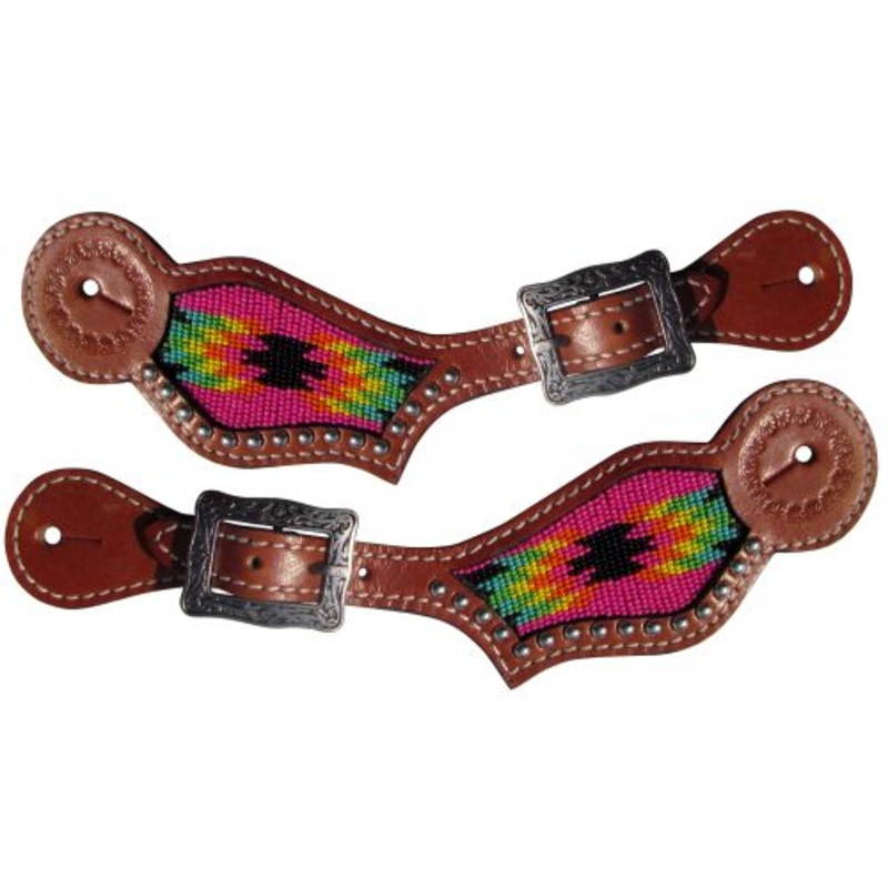 Showman Hot Pink Navajo beaded inlay Spur Strap