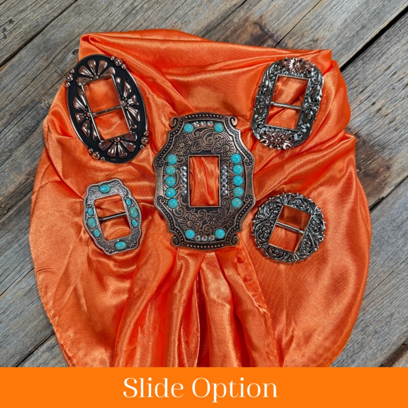 35X35″ Solid Orange Wild Rag / Scarf WRS20 – Buckle Wild Rag Slides – Assorted
